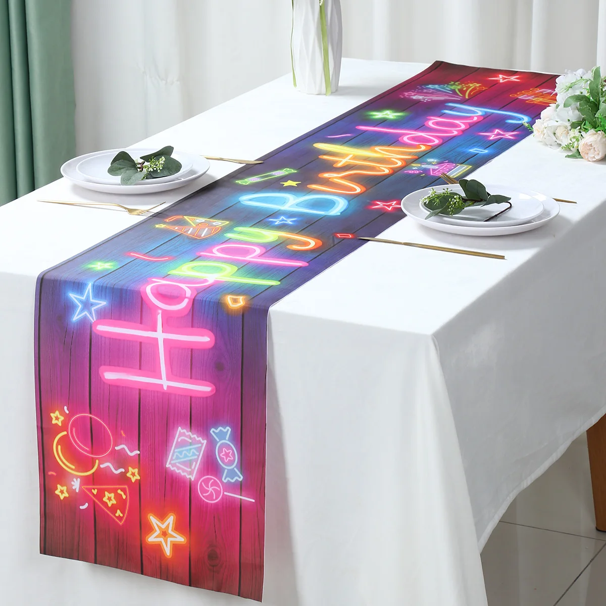 Chemin de table fluo étoiles fluorescentes – Image 3