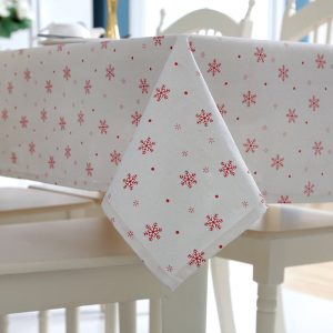 nappe noël blanche et flocon rouge