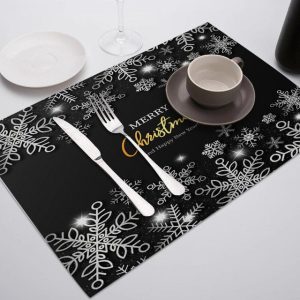 Set de Table Noël Noir et Argenté