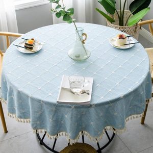 nappe ronde en lin bleue