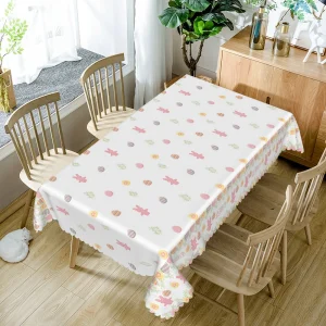 Nappe de Pâques imperméable motif petits œufs et lapins multicolores
