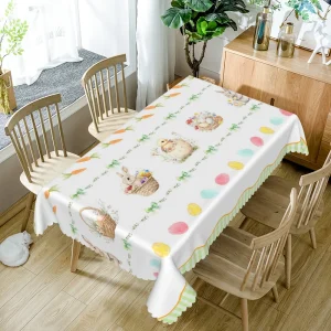 Nappe de Pâques imperméable motif lapin dans un panier