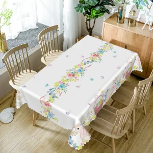 Nappe de Pâques imperméable motif chemin fleuri